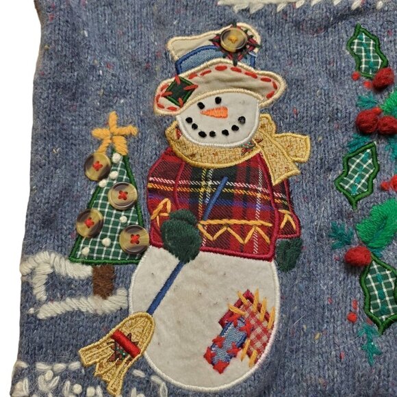 Victoria Jones Xmas Cardigan Ugly Sweater Blue Full Zip Size L Angora Rabbit - Picture 10 of 10